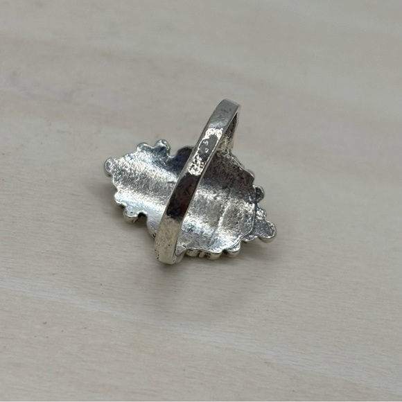 Boho Ring Silver Tone Iridescent Orb Cabochon Bali Size 7.5 - Picture 6 of 6